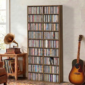 Prateleira de Arrumação para CDs e DVDs, 78,5 x 24 x 175 cm, 18 Compartimentos, cor Nogueira Escura