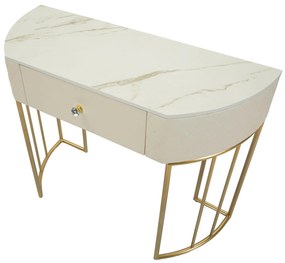 Consola de Entrada Sharon - Madeira e MDF Branco com Detalhes Dourados