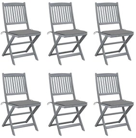 Cadeiras exterior dobráveis c/ almofadões 6 pcs acácia maciça