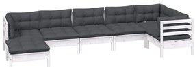 7 pcs conj. lounge de jardim c/ almofadões pinho maciço branco