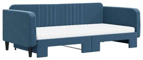 Sofá-cama com gavetão e colchões 100x200 cm veludo azul