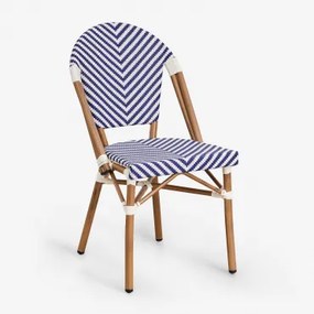 Cadeira De Jardim Empilhável Brielle Bistro Em Alumínio E Rattan Sintético Azul Ken - Gardénia Branco - Sklum