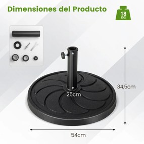 Base para guarda-sol exterior Carga 18 kg Suporte para guarda-sol 38/48 mm Suporte para guarda-sol redondo 54 cm para jardim piscina Preto