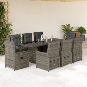 vidaXL 9 pcs conjunto de jantar p/ jardim c/ almofadões vime PE cinza
