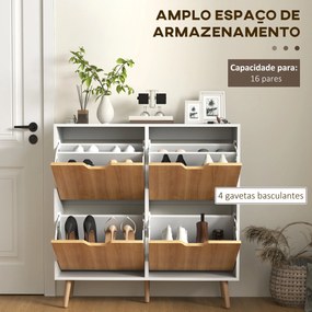 Sapateira para 16 Pares de Sapatos com 4 Gavetas e Prateleiras Ajustáveis 95x26x95 cm Branco e Madeira