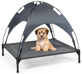 Cama de cão com toldo removível e armação de aço Ideal para Camping Jardim 90 x 81 x 86 cm Cinzento
