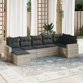 7 pcs conj. sofás jardim com almofadões vime PE cinzento-claro