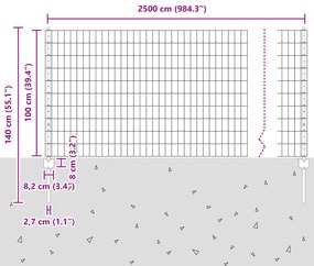 Cerca Euro com 22 Postes U Cinza 1x25 m Aço