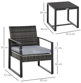 Outsunny Conjunto de Móveis de Jardim de vime 3 Peças com 1 Mesa 42,5x