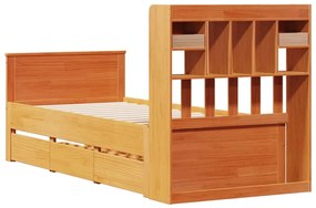 Cama com estante sem colchão 90x190cm pinho maciço castanho-mel