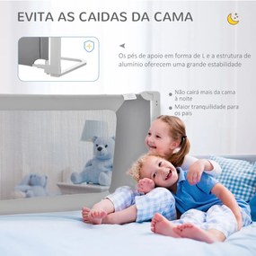 Barreira de Cama para Crianças de 150cm com Altura Ajustável Barreira de Cama Infantil Proteção Anti Queda com Estrutura de Alumínio 150x44x77,5-104,5