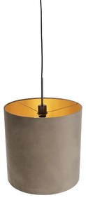 Candeeiro de suspensão com abajur de veludo castanho com dourado 40 cm - Combi Country / Rústico