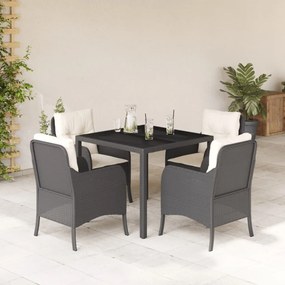 vidaXL 5 pcs conjunto de jantar p/ jardim c/ almofadões vime PE preto