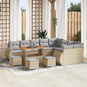 Conjunto de Sofá de Jardim com Almofadas de 13 Peças Bege Rattan Polié