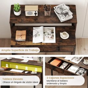 Secretária extensível, mesa pequena para computador com 2 gavetas e rodas100 x 63 x 88 cm Castanho