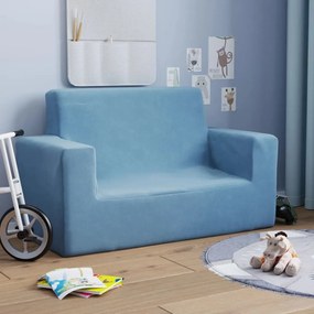 vidaXL Sofá infantil de 2 lugares pelúcia azul
