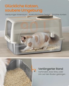 Caixa de areia para gatos em aço inoxidável com pá e escova, cor bege