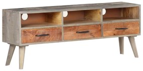 Móvel TV 130x35x51 cm madeira mangueira áspera maciça cinzento