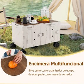 Carrinho utilitário grande com caixas de armazenamento de 2 níveis, 5 rodas, carrinho portátil dobrável para compras, campismo, branco
