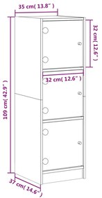 Aparador alto c/ portas de vidro 35x37x109 cm carvalho fumado