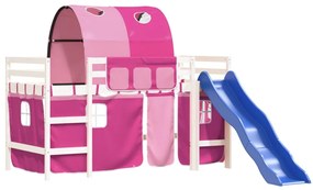 Cama alta para criança com túnel 90x190 cm pinho maciço rosa