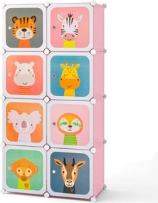Armário infantil portátil para bebés 75 x 37 x 145 cm Plastico com 8 cubos e secção para pendurar roupas rosa