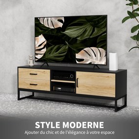 Móvel para televisores até 60 polegadas 140 x 35 x 45 cm, com prateleiras abertas e 2 gavetas, natural e preto
