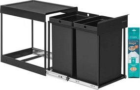 Caixote do lixo com 2 compartimentos 48,6 x 32,4 x 44 cm Preto