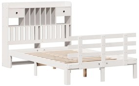 Cama com estante sem colchão 135x190 cm pinho maciço branco