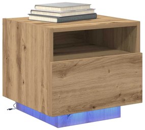Criado-mudo vidaXL com Luzes LED Carvalho Artesanal 40x39x37 cm