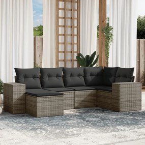 6 pcs conjunto sofás de jardim com almofadões vime cinzento
