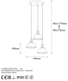 Chandelier Varzan – Preto Antique – 44 x 44 x 117 cm