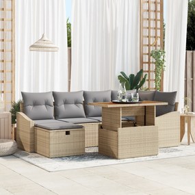 Conjunto de Sofá de Jardim de 7 Peças com Almofadas Bege de Rattan Pol