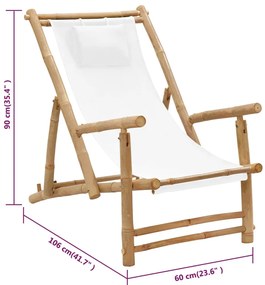 Cadeira de terraço em bambu e lona branco nata
