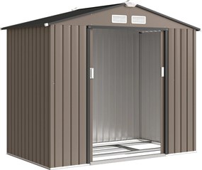 Outsunny Abrigo de Jardim Metálico de Exterior 213x130x185 cm Abrigo de Jardim com 2 Portas Deslizantes e 4 Janelas Castanho | Aosom Portugal