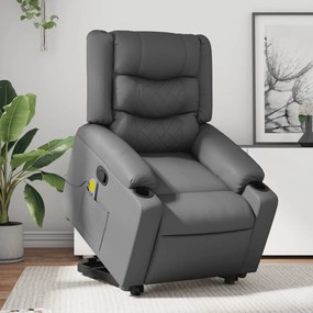 vidaXL Poltrona massagens reclinável elevatória couro artif. cinzento