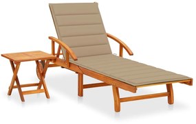vidaXL Espreguiçadeira de jardim com mesa e almofadão acácia maciça