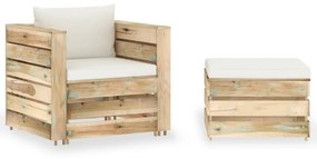 vidaXL 2 pcs conj. lounge jardim c/ almofadões madeira impreg. verde
