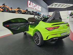 Carro elétrico para crianças 12V Mercedes CLA 45, Pneus Eva, Musica, Assento couro sintetico Verde