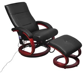 vidaXL Cadeira massagens c/ apoio pés couro artificial preto