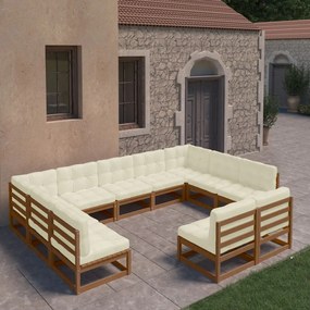 vidaXL 11pcs conj. lounge jardim almofadões pinho maciço castanho mel