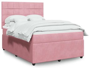 vidaXL Cama com molas/colchão 140x190 cm veludo rosa