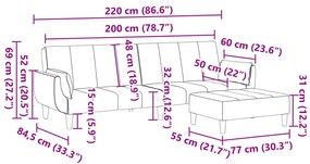 Sofá-cama de 2 lugares c/ apoio de pés tecido cinzento-claro