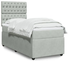 Cama com molas/colchão 100x200 cm veludo cinza-claro