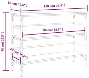 Mesa consola 100x32x75 cm derivados de madeira carvalho fumado