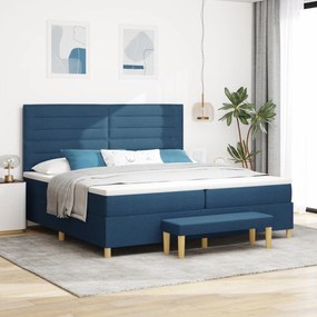 Cama Box Spring vidaXL com Colchão e Banco Azul 200x200 cm Tecido