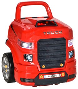 HOMCOM Motor de Caminhão para Crianças acima de 3 Anos Conjunto de Motor de Brinquedo com 61 Peças Volante Buzina Faróis Caixa de Armazenamento e Rodas 40x39x47cm Vermelho