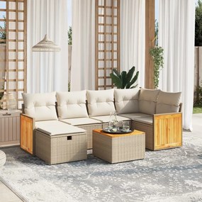 7 pcs conjunto de sofás p/ jardim com almofadões vime PE bege