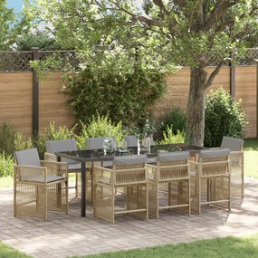 vidaXL Conjunto de Jantar de Jardim com Almofadas Bege Rattan de Poliéster