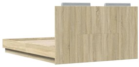 Estrutura cama c/ cabeceira/luzes LED 140x190cm carvalho sonoma
